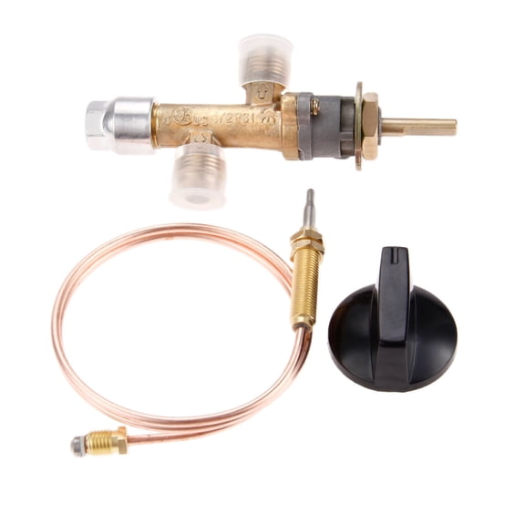 5/8-18UNF Thread Propane Gas Fireplace Control Valve Assembly, Equipped With 600mm M8*1 Thread Head Thermocouple And Control Knob Switch, Universal Replacement Safety Accessory For Gas Grill