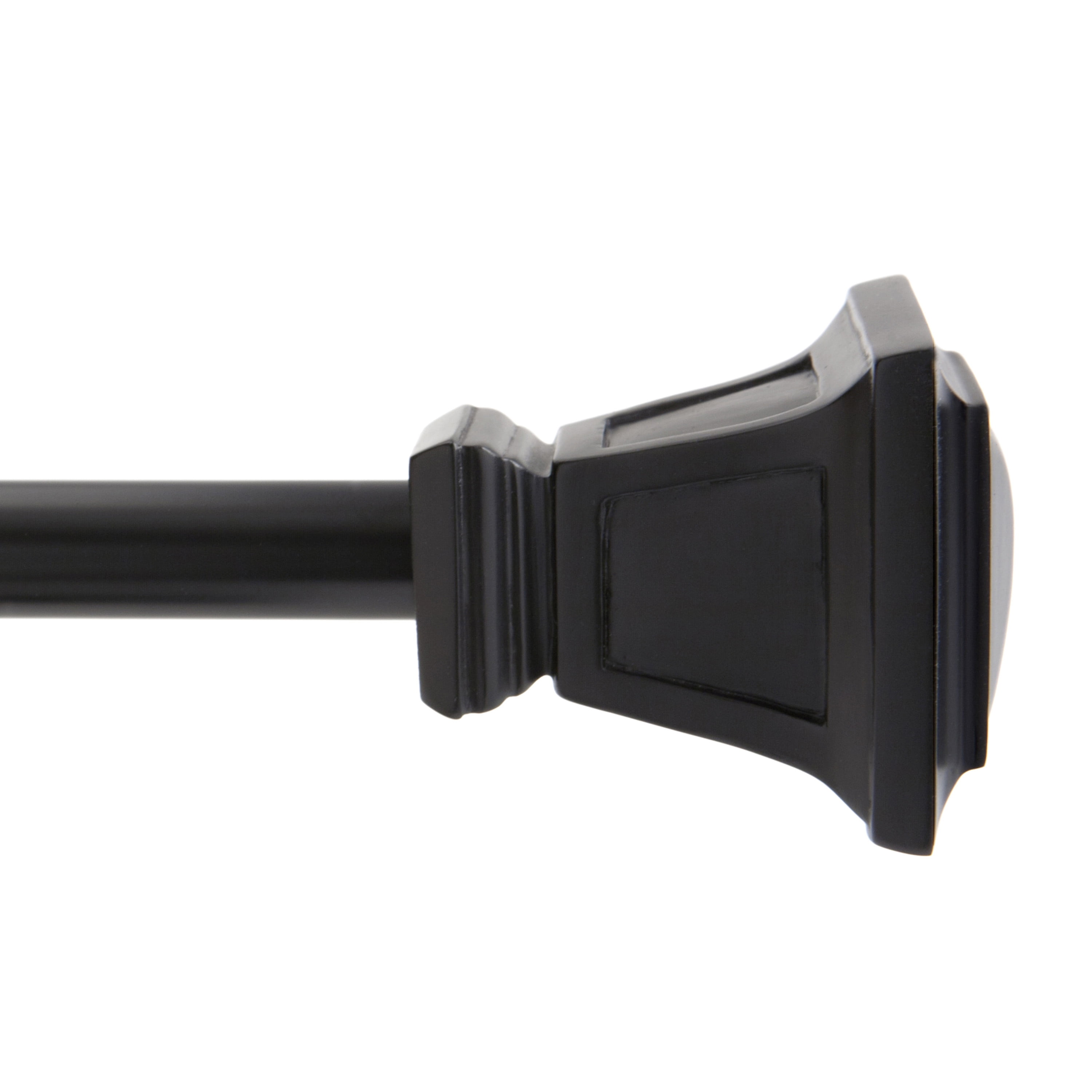 Seville Matte Black Adjustable Curtain Rod with Square Finials