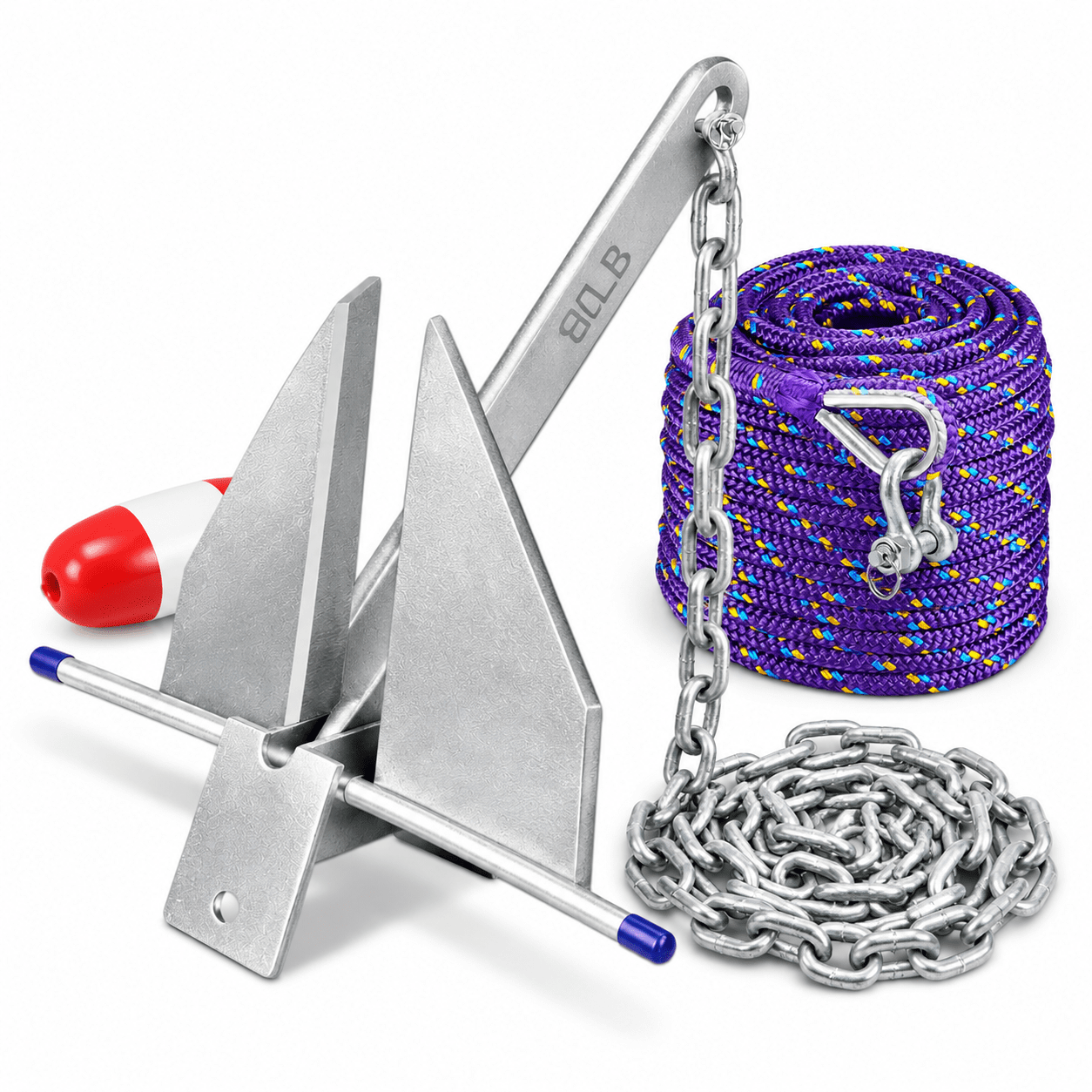 Sign Shackles 5/8.5/10/13lb Boat Anchor Kit Fluke Danforth W/ Chain Rope Shackles ...
