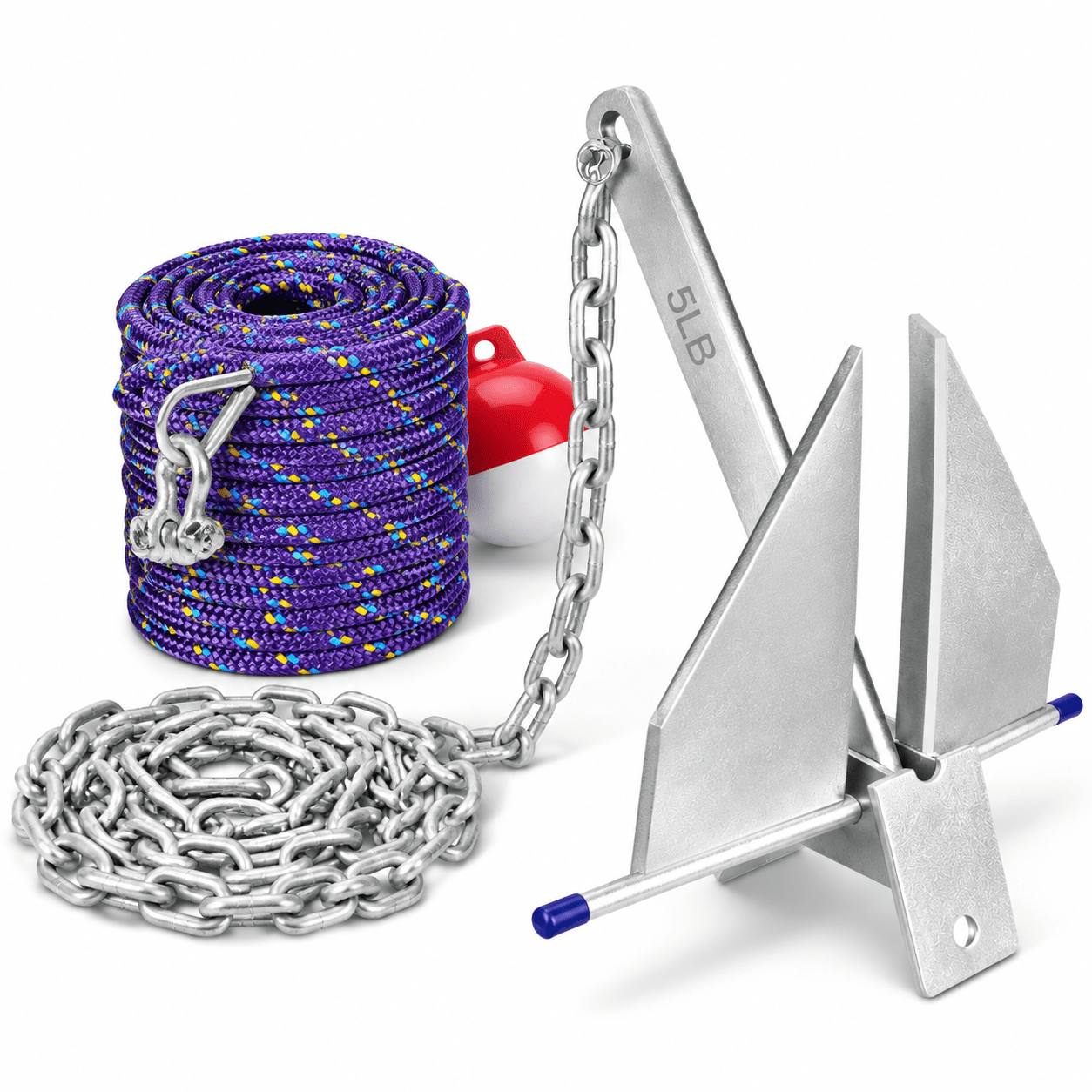 Sign Shackles 5/8.5/10/13lb Boat Anchor Kit Fluke Danforth W/ Chain Rope Shackles ...