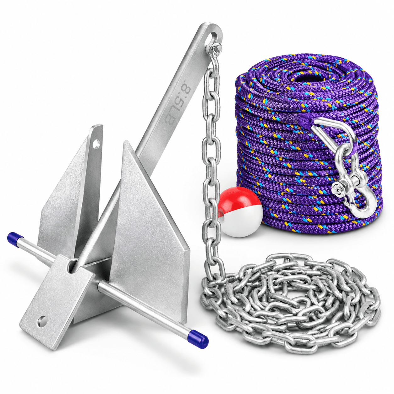 Sign Shackles 5/8.5/10/13lb Boat Anchor Kit Fluke Danforth W/ Chain Rope Shackles ...
