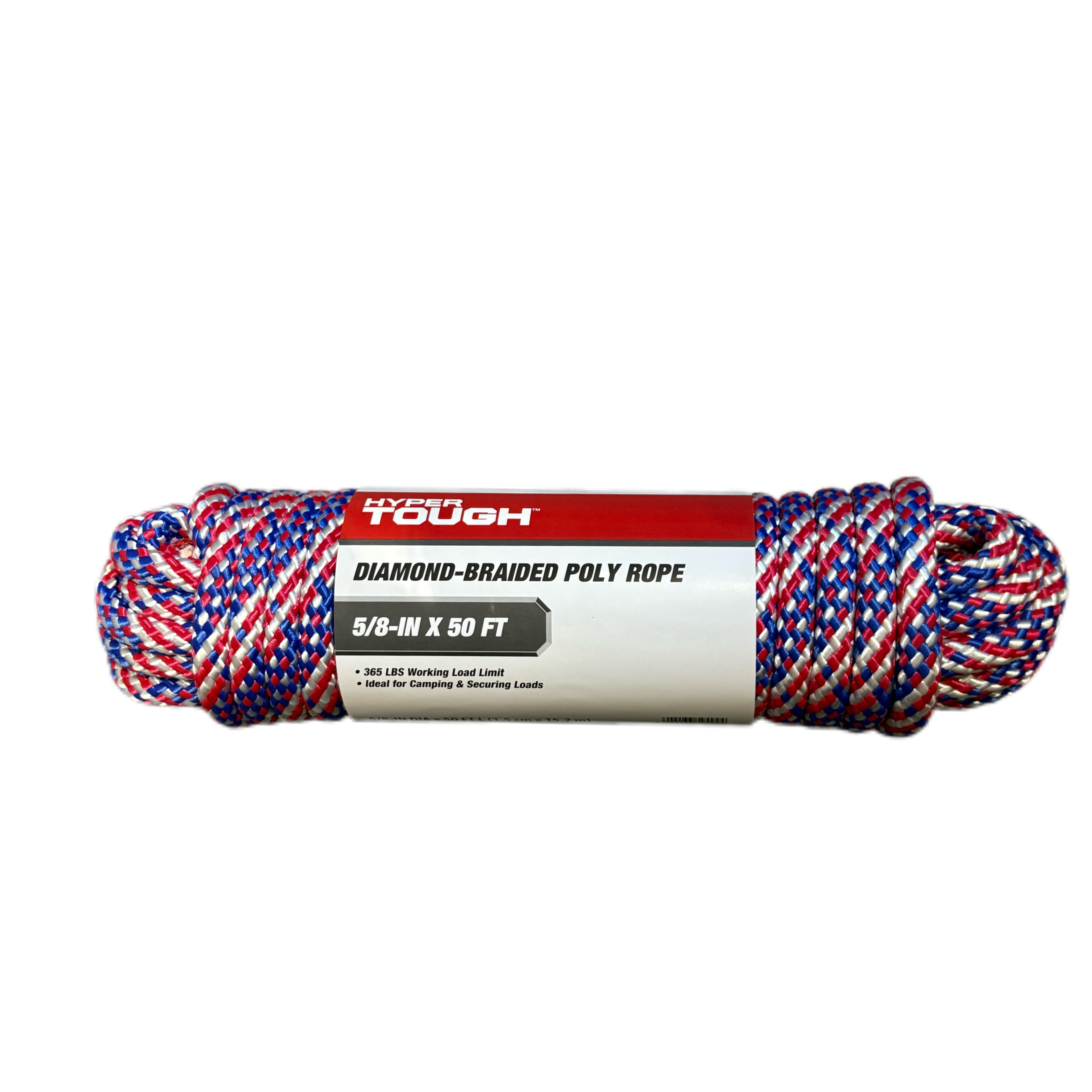 Hyper Tough 5/8 inch x 50 feet Polypropylene Diamond-Braid Rope, Patriot Red/White/Blue