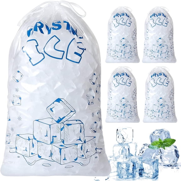 5/8/8-CUP(2 Mils Thickness)/10 LB Ice Bags with Drawstring, 50 Count Heavy-Duty Reusable Ice Cube Bags for Ice Machine, Portable Freezer Storage Keeper