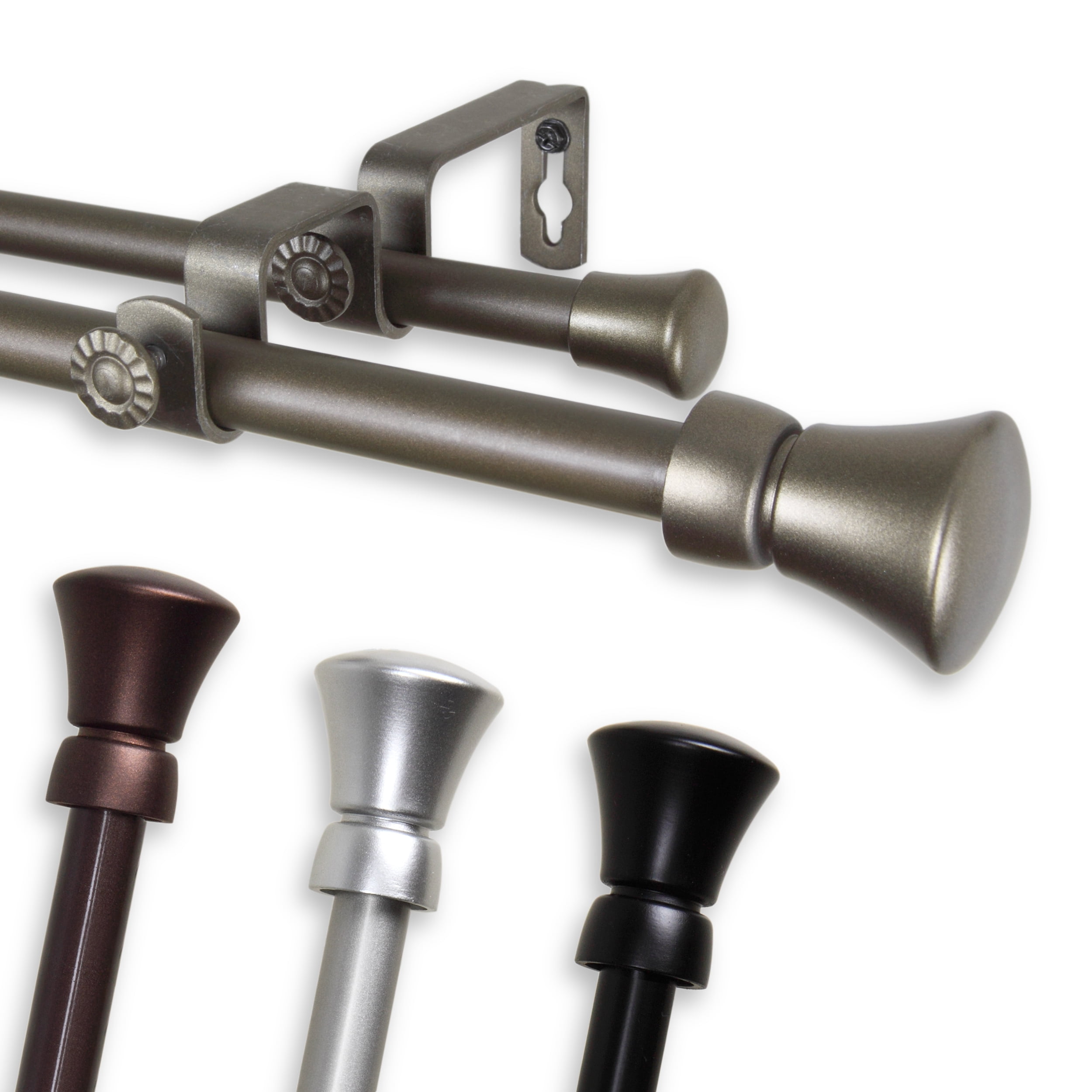 5/8" Adjustable 28 - 48" Reagan Double Curtain Rod - Black