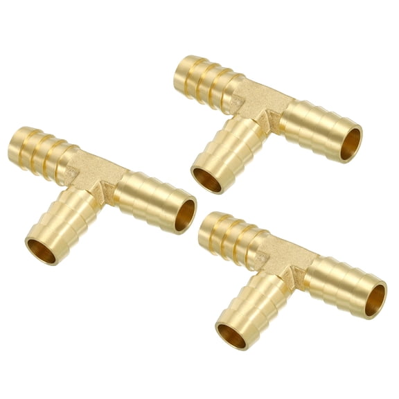 5/8" Barb Tee Fitting, 3 Way Union T Brass Hose Barbed Fittings Intersection for Water Fuel Air Oil Gas 3 Pack