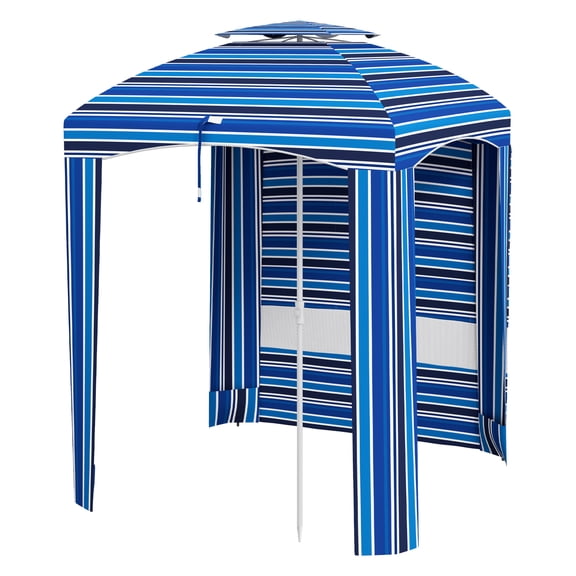 5.8' Beach Umbrella Cabana - Travel Sun Shade with Walls, Vents, Blue Stripe