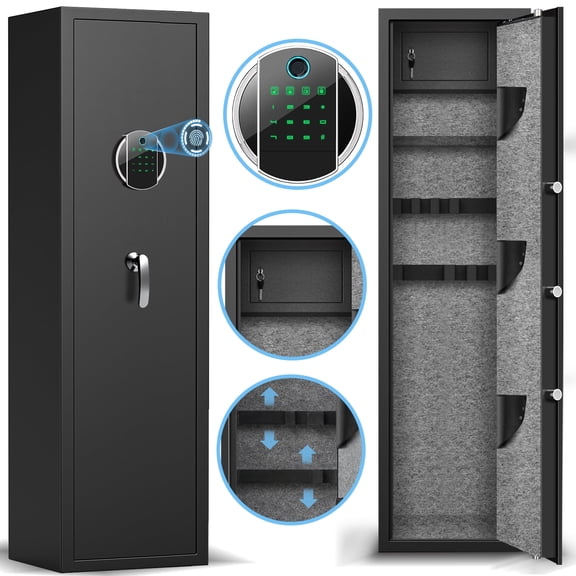 Pacriond 5-8 Gun Safe with Fingerprint Lock and Dual Alarm , 57" Tall Large Cabinet with Inner Box and Removable Shelf No Assembly