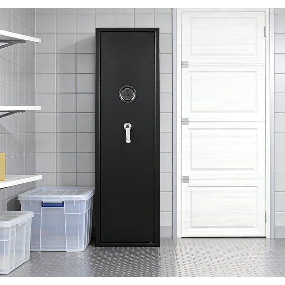 5-8 Biometric Gun Safe, Gun Cabinet for Rifles and Shotguns, Rifle Gun Safe with Inner Cabinet, Gun Safe with LED Light, Removable Shelf and Dual Alarm System