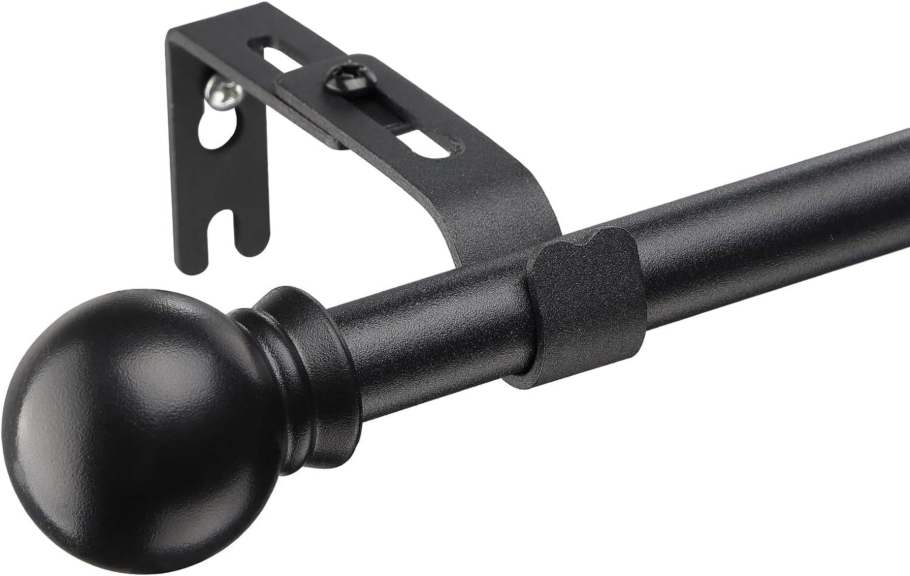 IHOMEPARK 5/8" Black Adjustable Metal Curtain Rod Set, 28"-48", Modern Classic Round Finial Style