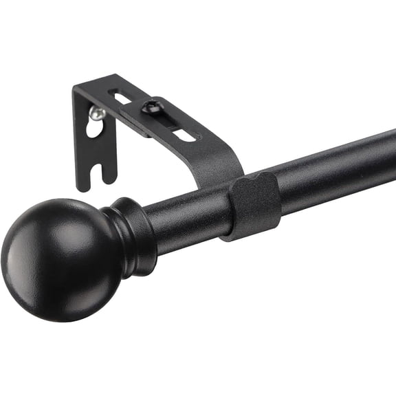 IHOMEPARK 5/8" Black Adjustable Metal Curtain Rod Set, 28"-48", Modern Classic Round Finial Style