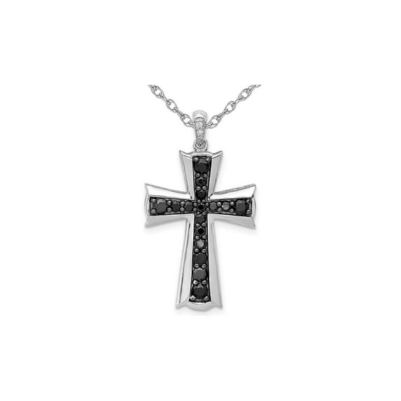 5/8 Carat (Ctw) Black & White Diamond Cross Pendant Necklace in 14K White Gold with Chain for Women
