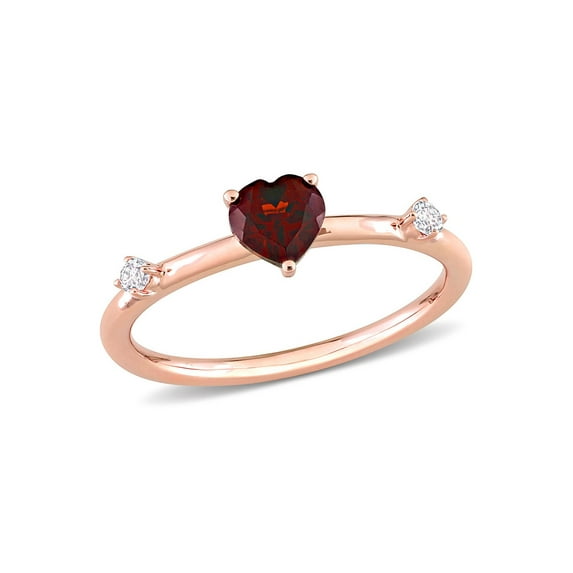 5/8 Carat (Ctw) Garnet Heart Promise Ring in 10K Rose Pink Gold with White Topaz for Women