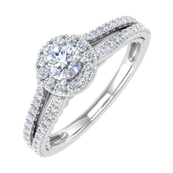 5/8 Carat Diamond Halo Ring in 10K White Gold - IGI Certified (Ring Size 6.75)