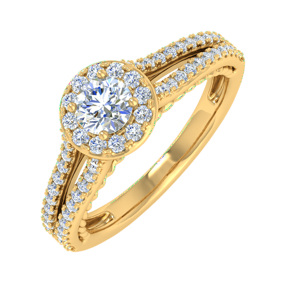 5/8 Carat Diamond Halo Ring in 14K Yellow Gold - IGI Certified (Ring Size 4.25) (I1-I2 Clarity)