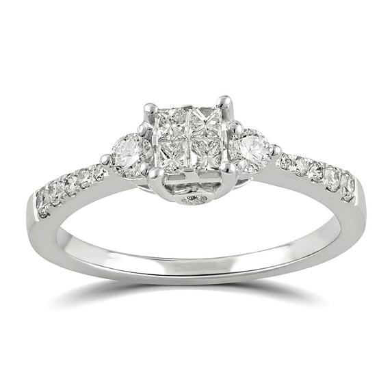 5/8 Carat Princess Cut & Round Diamond Invisible-Set Engagement Ring In 14K White Gold (Color I-J, Clarity I1-I2)