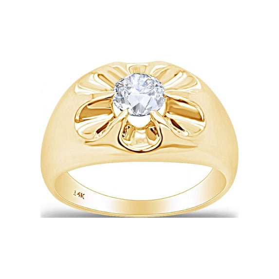 AFFY 5/8 Carat Round White Natural Diamond Solitaire Men's Wedding Band Ring In 14k Solid Yellow Gold (0.63 Cttw) Ring Size-9