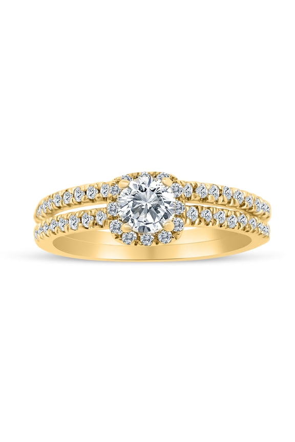 5/8 Carat TW Diamond Bridal set in 10k Yellow Gold (G-H Color, I1-I2 Clarity, Engagement ring and Wedding Band)