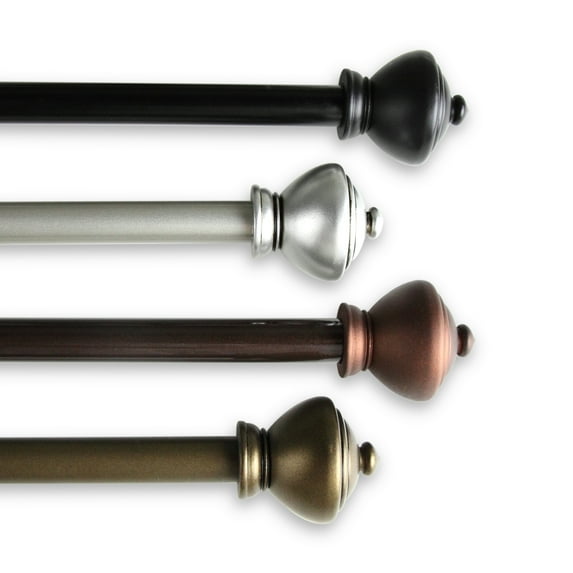 5/8" Dia Adjustable 28"-48" single curtain rod with Frederick Finials - Antique Light Gold,(5707-284)