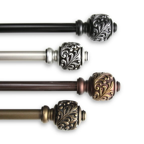 5/8" Dia Adjustable 28"-48" single curtain rod with Horace Finials - Black,(5709-282)