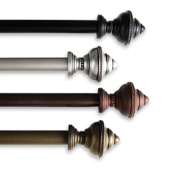 5/8" Dia Adjustable 84"-120" single curtain rod with Clyde Finials - Satin Nickel,(5708-845)