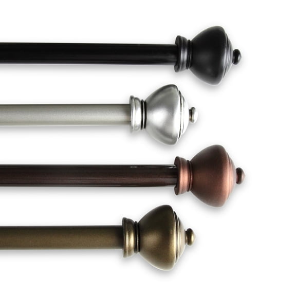 5/8" Dia Adjustable 84"-120" single curtain rod with Frederick Finials - Antique Light Gold,(5707-844)
