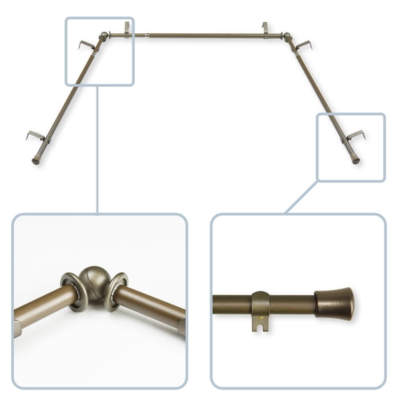 5/8" Dia Bay Window curtain rod, Adjustable 20"-36", 38"-72" - Antique Brass,(DP063-Bay-4)