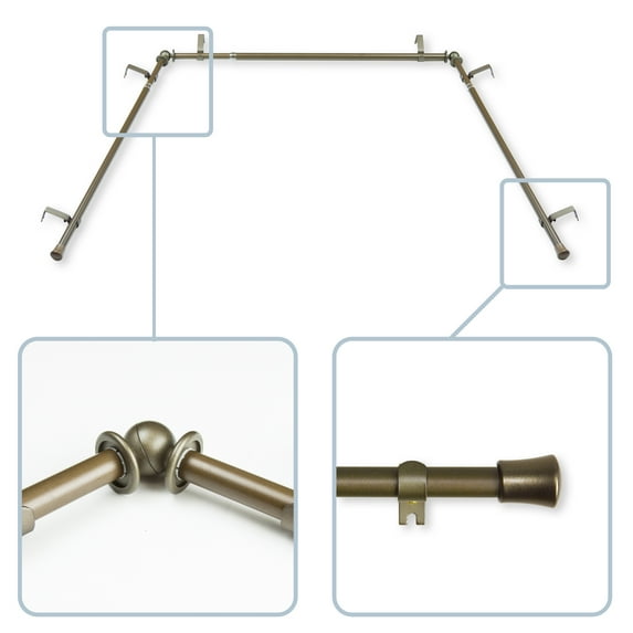 5/8" Dia Bay Window curtain rod, Adjustable 20"-36", 38"-72" - Antique Brass,(DP063-Bay-4)