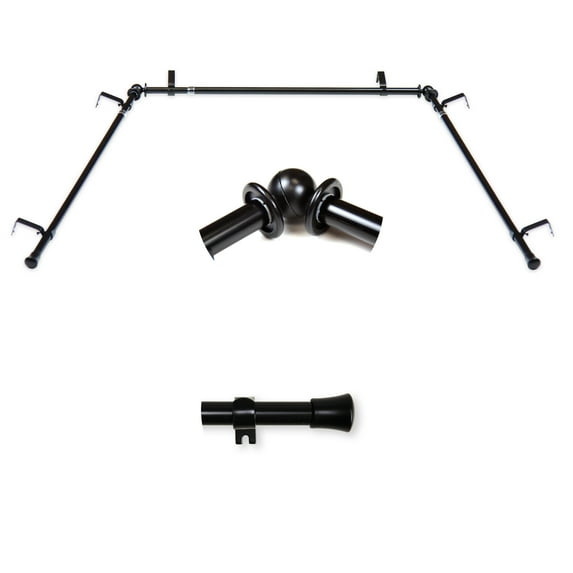 5/8" Dia Bay Window curtain rod, Adjustable 20"-36", 38"-72" - Black,(DP063-Bay-2)