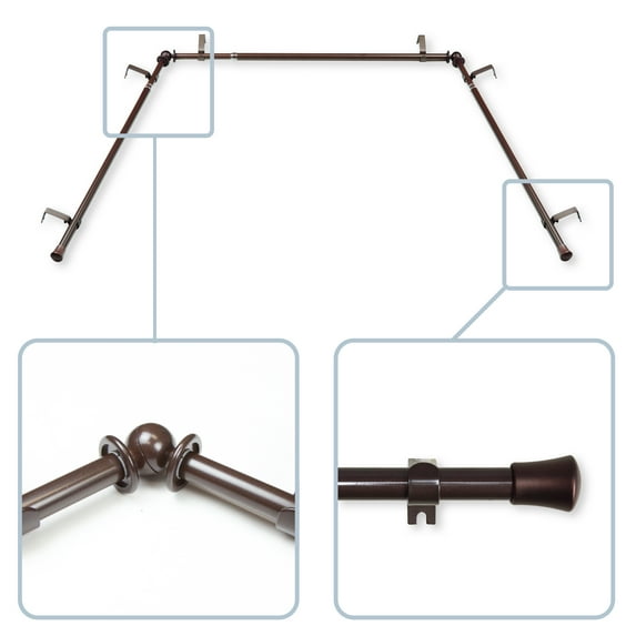 5/8" Dia Bay Window curtain rod, Adjustable 20"-36", 38"-72" - Cocoa,(DP063-Bay-7)
