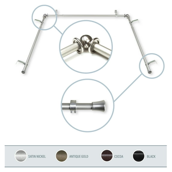 5/8" Dia Bay Window curtain rod, Adjustable 20"-36", 38"-72" - Satin Nickel,(DP063-Bay-5)