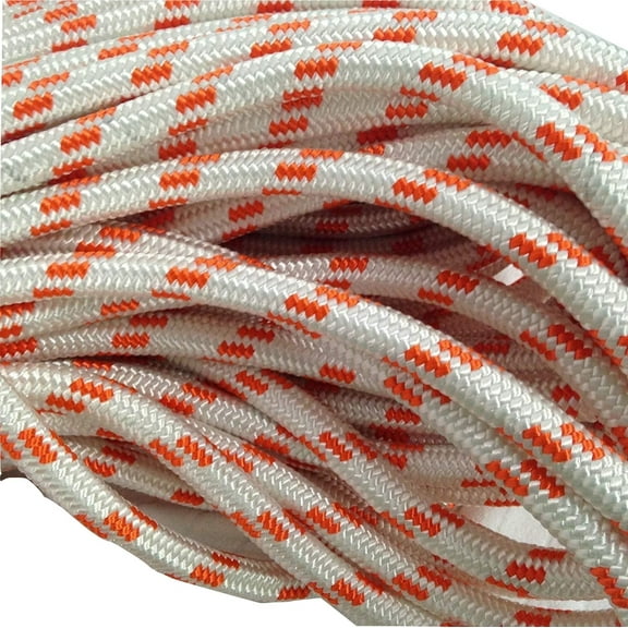 5/8" Double Braided Polyester Arborist Bull Rope, 150 ft, White/Orange