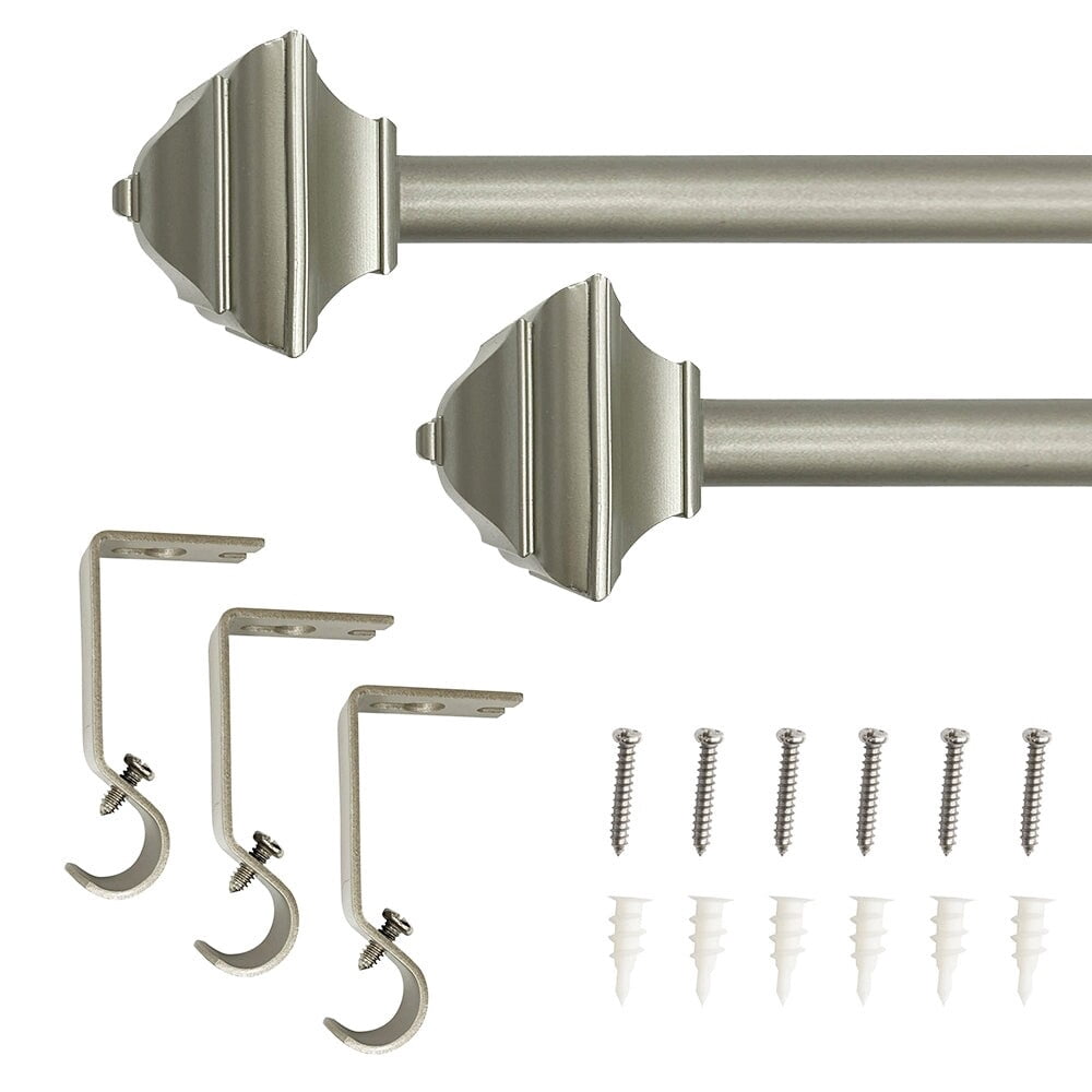 5/8" Drapery Single Curtain Rod Set with Decorative Square finials_Silver Silver - 48"-84"