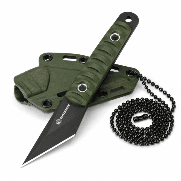 5.8" Edc Neck Lightweight Full Tang Kiridashi Pocket, Black / Green, 5cr14mov Stainless Steel