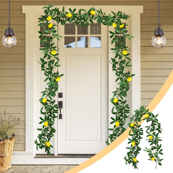 5.8 Ft Artificial Lemon Garland, Spring Summer Winter Christmas Fruit Garland with Lemons, Artificial Lemon Vines Garland for Table Front Door Fireplace Mantle Home Kitchen Party Wedding Decor