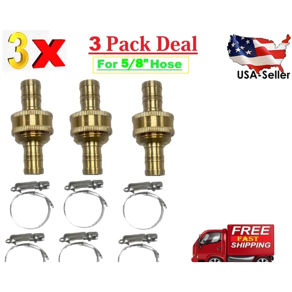 5/8" Garden Brass Mender End Repair Kit Hose Connector Male Female 3 Pack