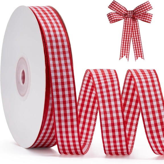 5/8" Gingham Ribbon 50 Yards, Plaid Ribbon, Polyester Check Ribbon for Gift Wrapping, DIY Crafts, Bows & Home Decor