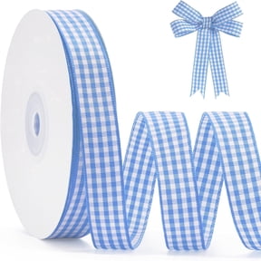 Gingham Ribbon Plaid Check Polyester Decorative Blue 5/8 Inch 50 Yards