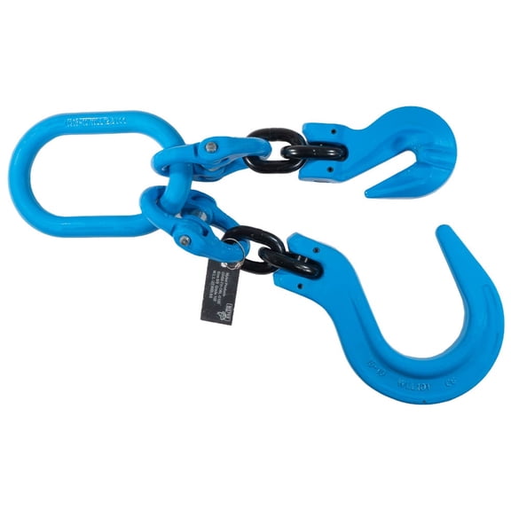5/8" Grade 100 Heavy-Duty Recovery Chain Adjustment with Foundry Hook & Grab Hook Blue Alloy Steel G100 Rigging Hardware on Oblong Link, 22,600 lbs WLL for Lifting & Recovery