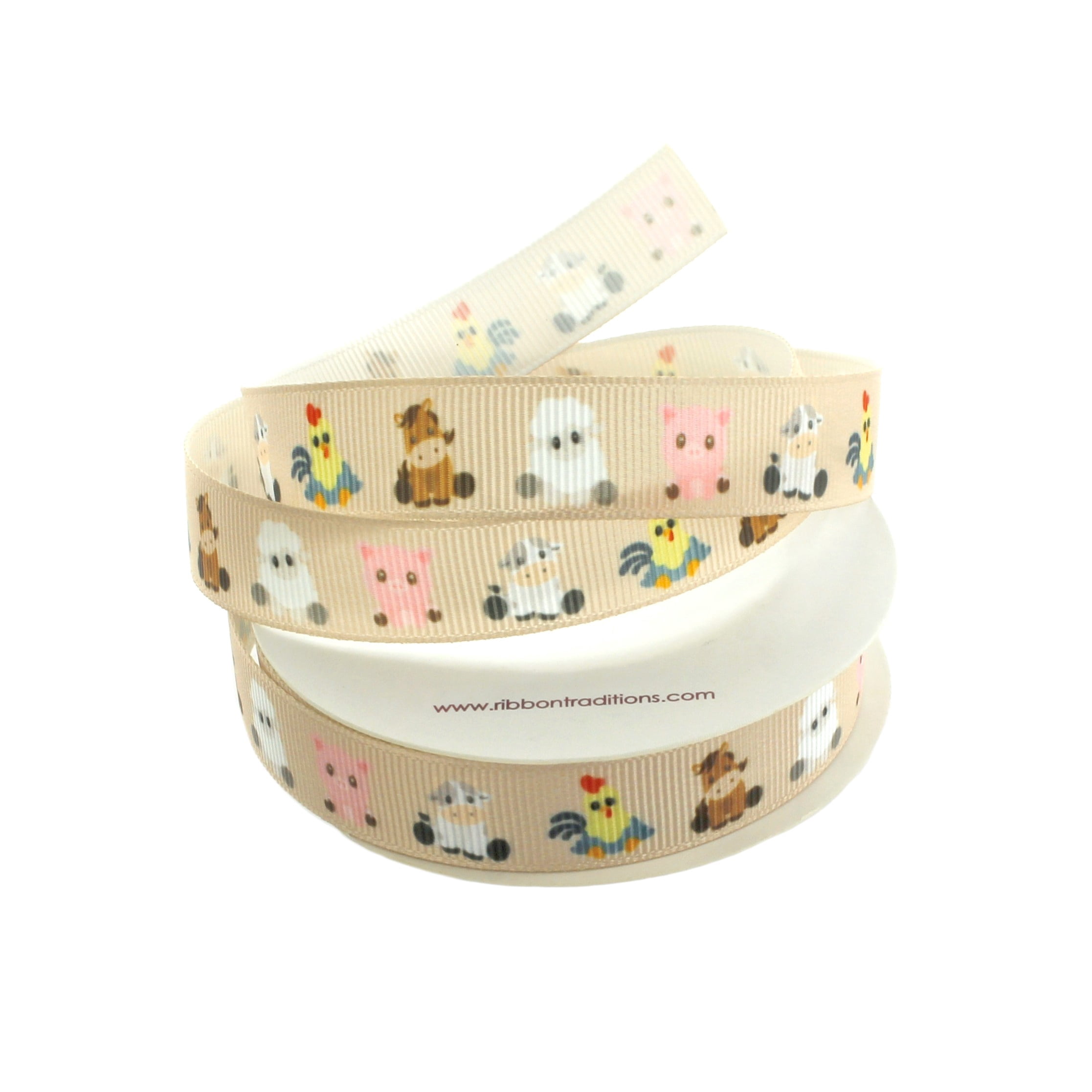 Ribbon Traditions 5/8” Grosgrain Farm Animals Print Ribbon, 6 Yards