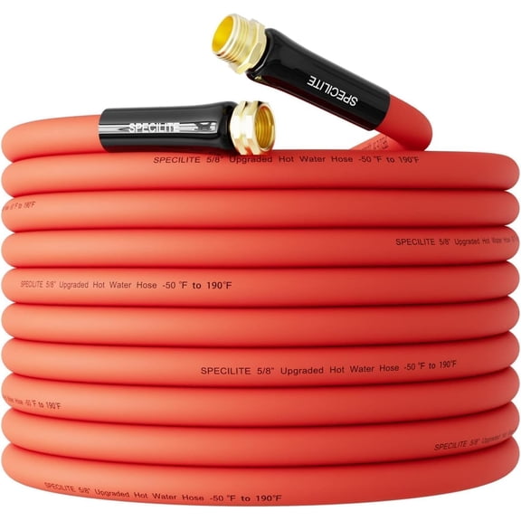 5/8" Hot/Cold Rubber Garden Water Hose 50 ft, -50-190, 200psi Working, 600psi Burst, Flexible & Lightweight With 3/4" Brass Fittings for Yard, Outdoor, Farm, Agriculture, Construction, Red