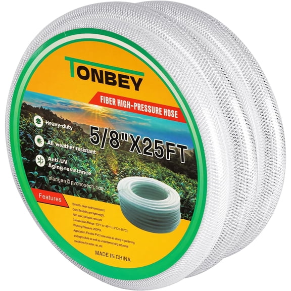 5/8" ID x 7/8" OD - 25 Feet Heavy Duty Clear Braided Clear Plastic Vinyl TubingHigh Pressure Reinforced Clear Flexible PVC GANGZI, Non-toxic, BPA Free