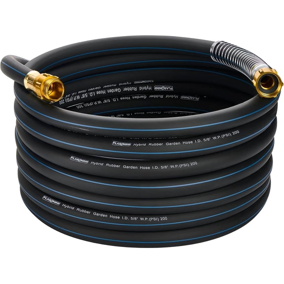 5/8 IN. 50FT. Heavy Duty Hybrid Rubber Garden Hose, High Flow 5/8" I.D. No Memory Durable Lightweight Water Hose for Watering, Irrigation, Water Transfer Pump