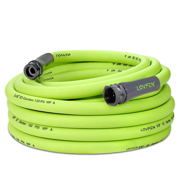 5/8 Inch 100 PSI Hybrid Rubber-Plastic Garden Hose - Flexible Leakproof, American Standard Threads, Safe for Drinking Water, Durable Green Pipe for Home/Outdoor/Lawn/Patio