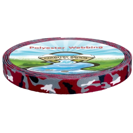 Country Brook Design® 5/8 Inch Crimson and White Camo Polyester Webbing, 10 Yards