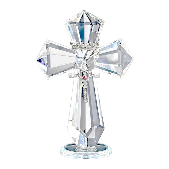 5.8 Inch Crystal Cross Standing Decor - Handmade K9 Glass Religious Figurine for Home, Wedding, Church, Office, Christian Gift for Women and Men (Clear)