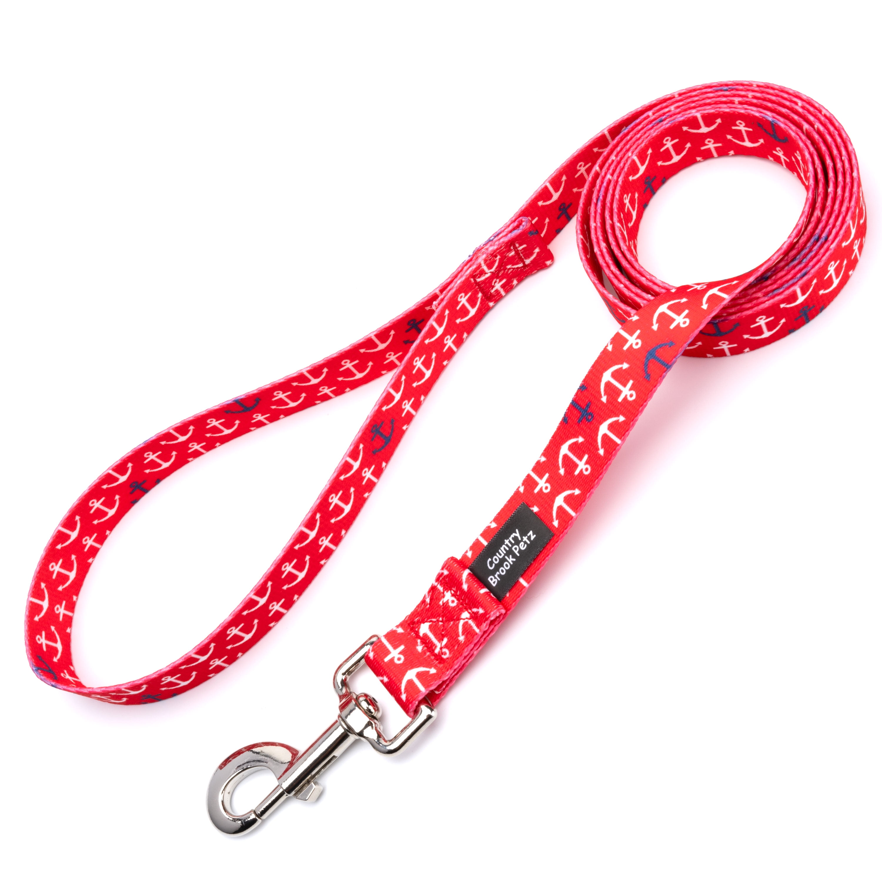 5/8 Inch Red Anchors Away Dog Leash, 6 Foot