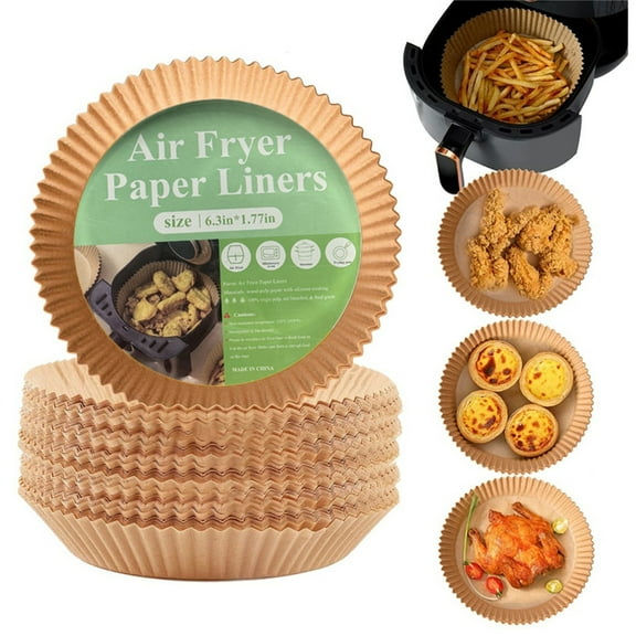 5.8 Inch Round Air Fryer Paper Liners, Non-Stick Oil-Proof Disposable Baking Paper, Heat Resistant Tray For Microwave Oven Frying Pan, Easy Cleaning Brown, 50Pcs
