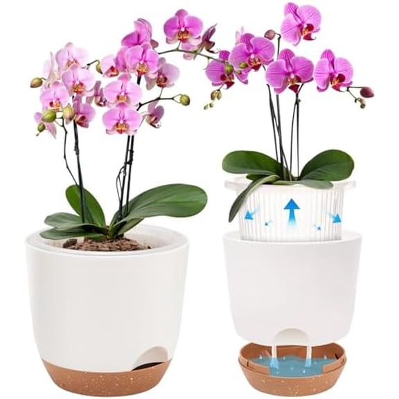 5.8 Inch Self Watering Planters for Indoor Plants with Bottom Watering,2Pack Flower Plant Pots for Outdoor with Drainage, Durable Plastic planters Pots(White)