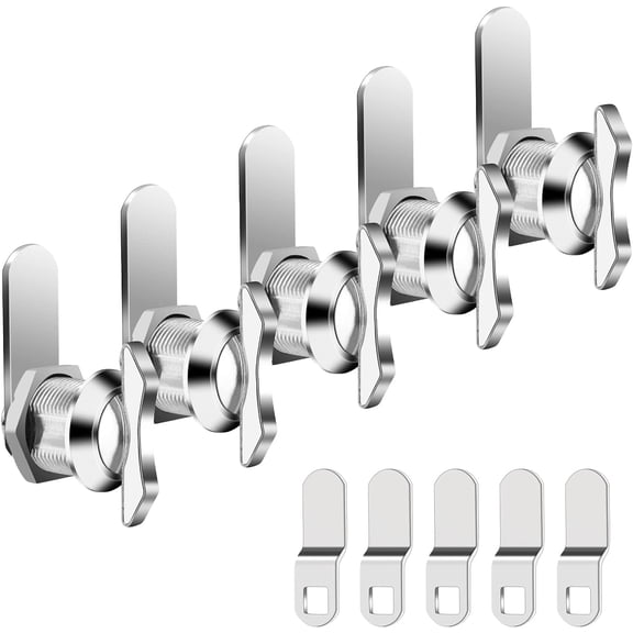 5/8 Inch Thumb Operated Offset Cam Lock, 5Pcs Keyless Compartment for RV, Cabinet Mailbox Drawer Latch, 100% Metal Replacement Cylinder for Storage Door, Camper, Vehicles