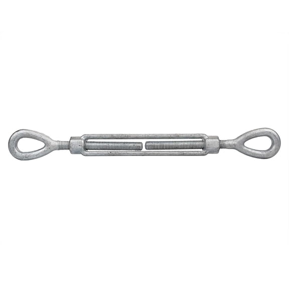 5/8 Inch x 12 Inch Eye and Eye Galvanized Turnbuckle, Working Load Limit 3,500 Pounds, Uses: Tower, Suspension, Mining, Rigging, Tensioning